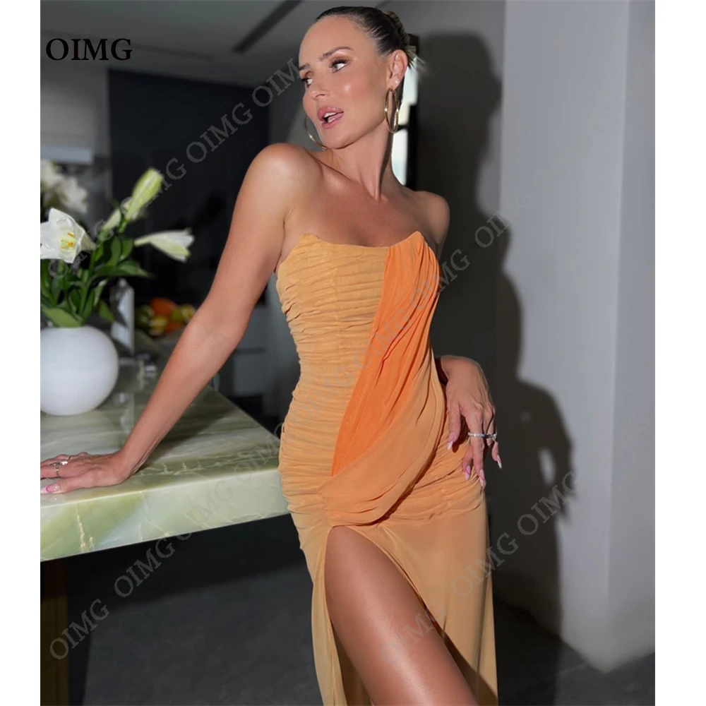 Элегантные оранжевые вечерние платья OIMG без бретелек женское официальное платье