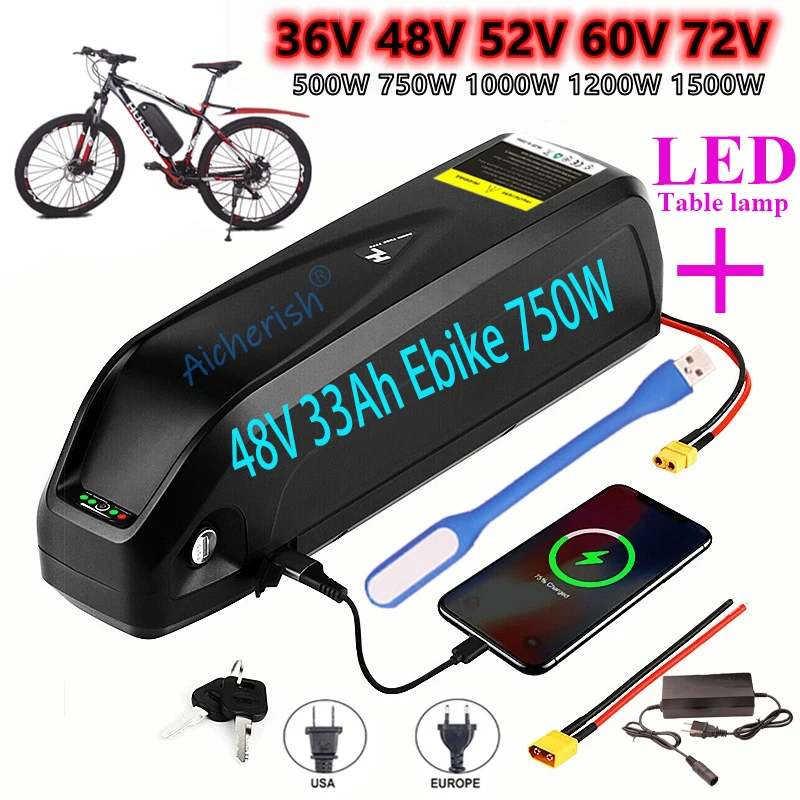 

48V Hailong 18650 Electric Bicycle Battery Cells Pack 52V 60V 72V 25AH 35A 17A 750W 1000W 1500W Powerful Lithium Batteries