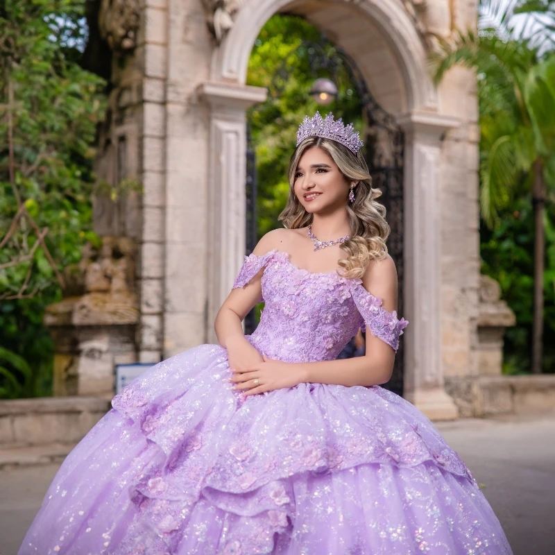 Лавандовые блестящие платья Quinceanera милые принцессы для девочек 16 лет вечерние