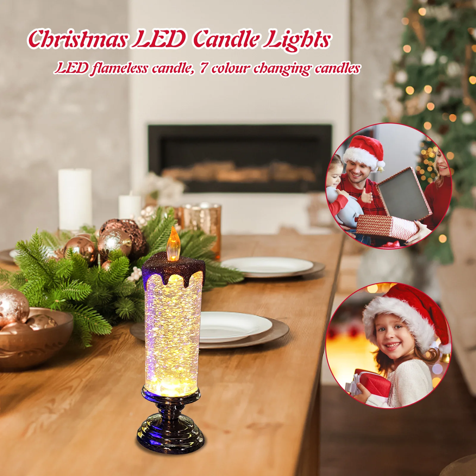 

2pcs LED Candles Light Xmas Glitter Candle USB Charging OR Battery Christmas Decorative Table Lamps Holiday Party Supplies
