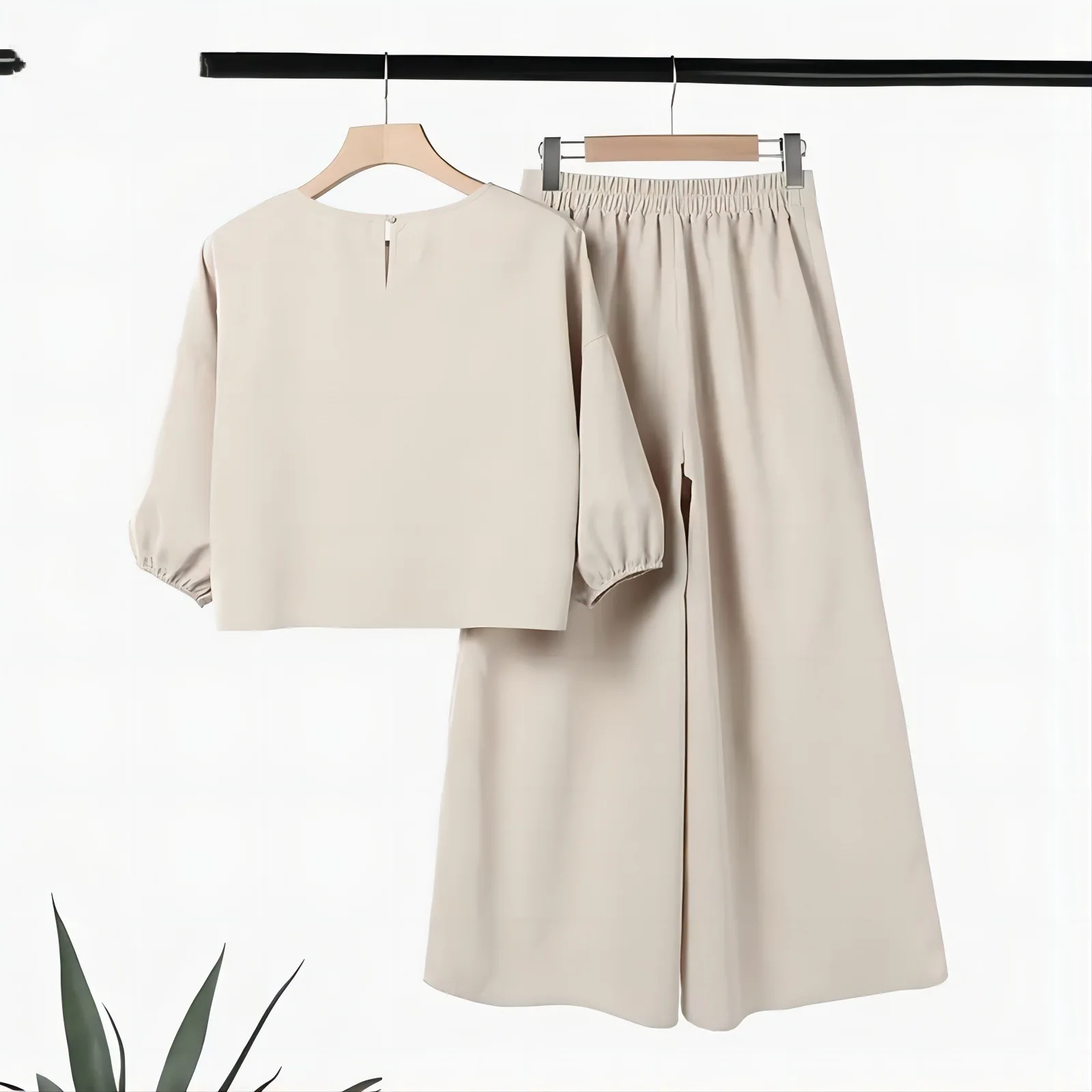 Рубашка с рукавом-фонариком и широкие брюки женские модные однотонные рубашки