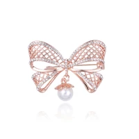 new design pearl pendant bowknot bow brooch for women men wedding party birthday bowtie rhinestone brooch pins jewelry