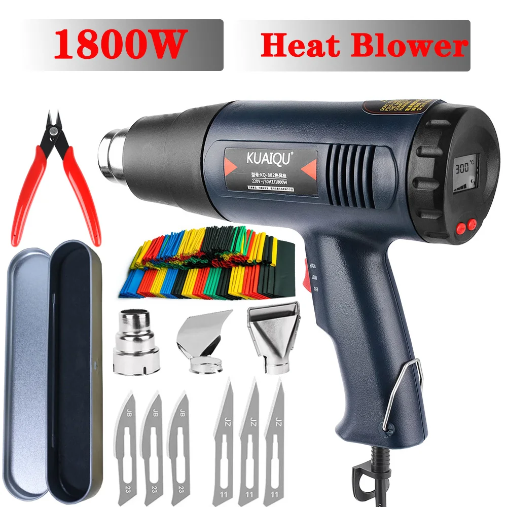 

Hot Air Gun Soldering Station 220V 1800W Blower Heat Digital Display Key Adjust Industrial Grade DIY Shrink Tool Suit Optional