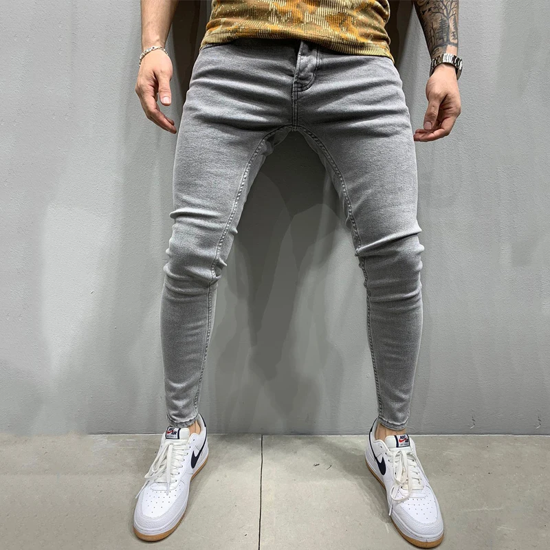New Jeans Men Business Casual Black Slim Pencil Pants Male Fashion Skinny Biker Pants Street Hip Hop Party Denim Clothing Men