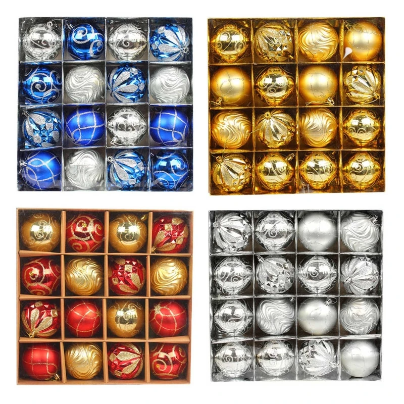 

16Pcs Christmas Baubles Balls Ornaments Set Color Theme Painting & Glittering