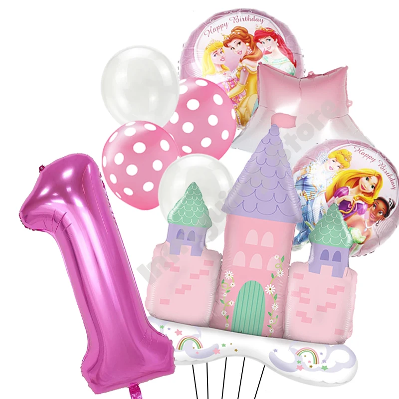 

Набор воздушных шаров «Принцесса» Disney, замок, 1-й 2-й номер, для розового цвета, аксессуары для дня рождения, украшение для дома для девочек, детский праздник