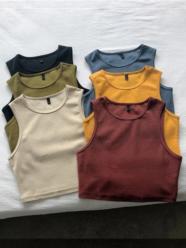 Топ женский укороченный эластичный без рукавов с высокой талией |