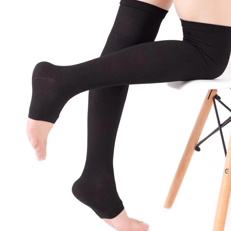 Open Toe Knee-High Medical Compression Stockings Varicose Veins Stocking Compression Brace Wrap Shaping For Women Men 18-21mm images - 6