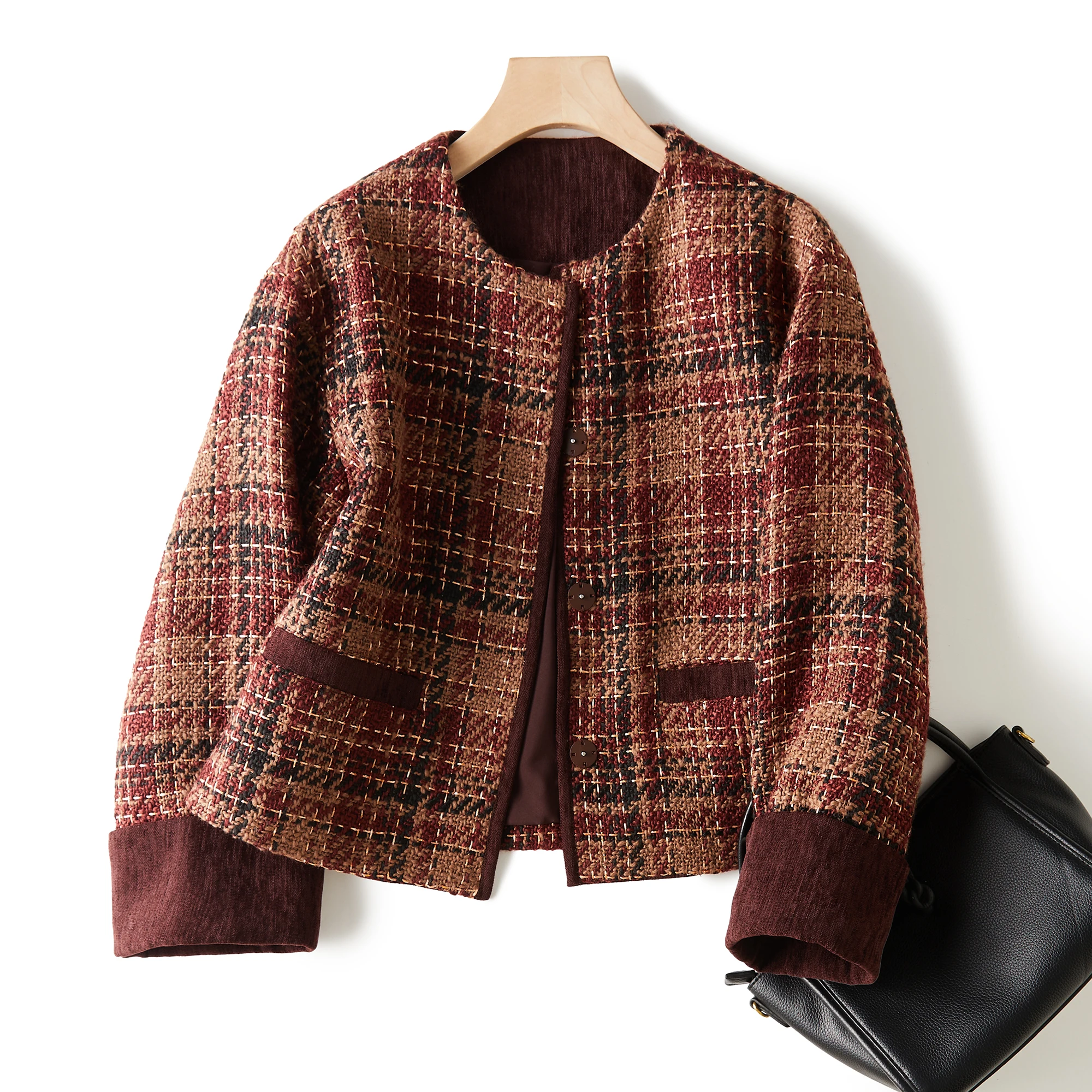 Super Ing Ankela Красный твидовый зажим с цветком и флисовым круглым вырезом потайным