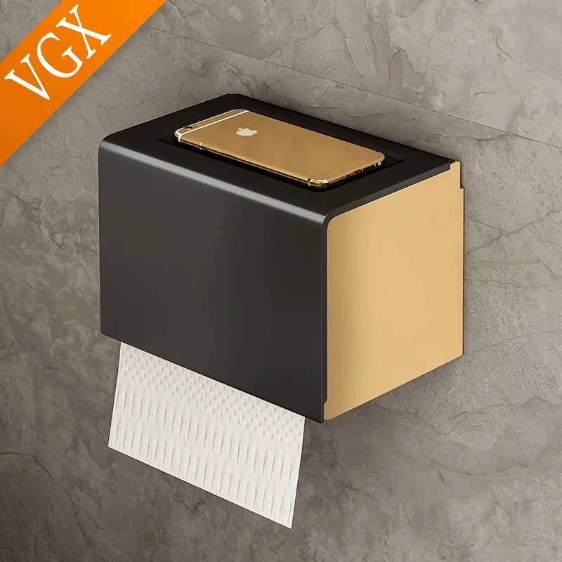 

Держатель для туалетной бумаги VGX с полкой для телефона без отверстий стойка для рулонной бумаги в ванную комнату настенное крепление аксес...