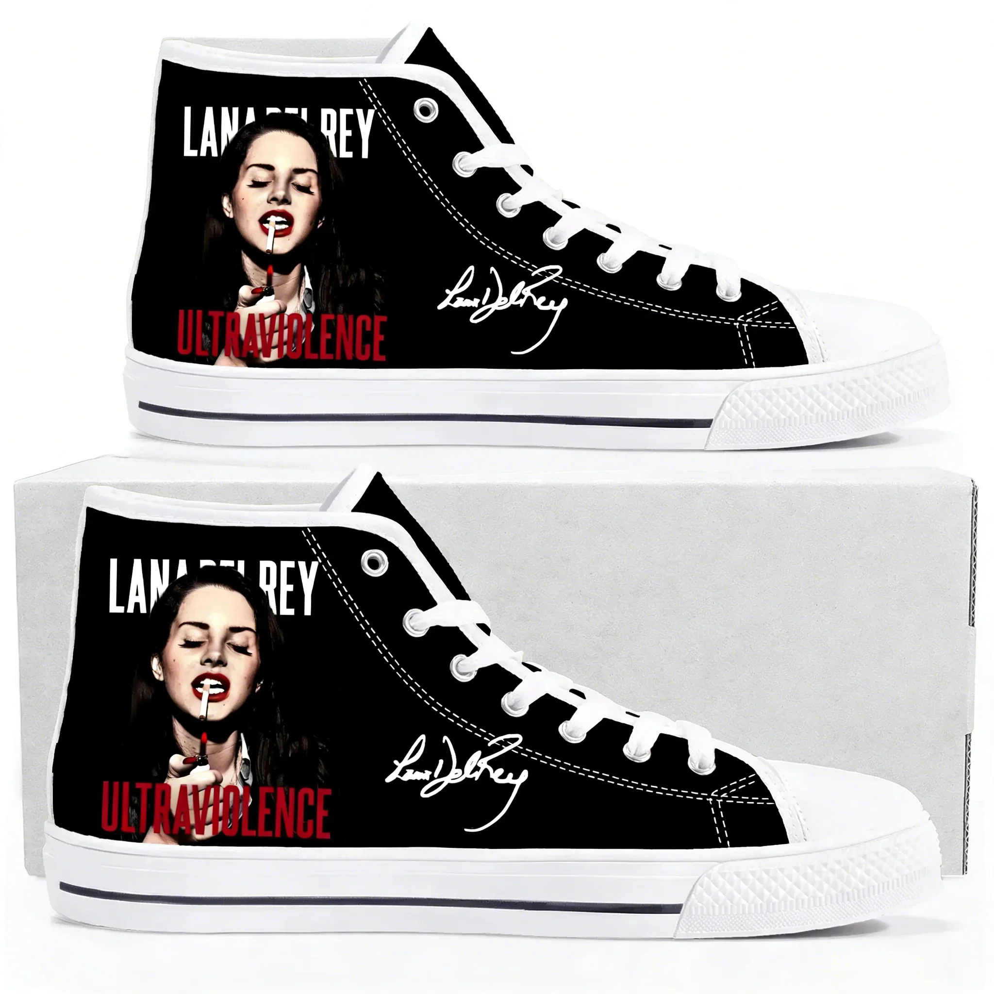 Фото Кроссовки Lana Del Rey Singer High Top высокого качества для мужчин, женщин и подростков, повседневные кеды из канваса, обувь для походов в Гану, обувь на заказ №3