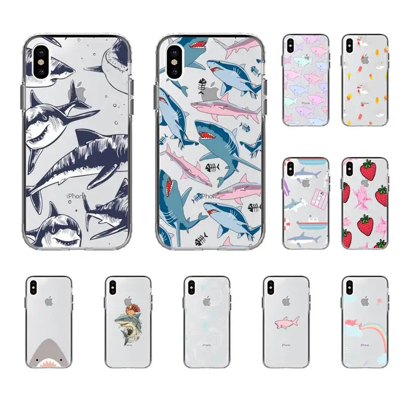 

FHNBLJ Cute Shark Pattern Phone Case for iPhone 11 12 13 mini pro XS MAX 8 7 6 6S Plus X 5S SE 2020 XR case