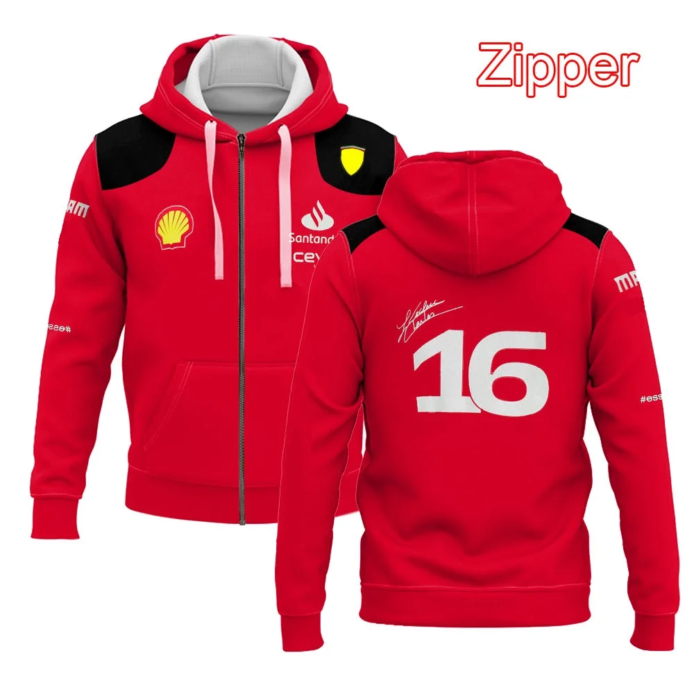 

2023 F1 Team Charles Leclerc Men's Zipper Hoodie F1 Racing Team Women's Pullover Spring and Autumn Street Sweatshirt