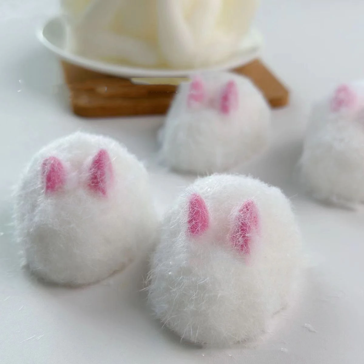 Милый силиконовый мини-кролик ручной работы 2 шт. флок розовые уши милый подарок