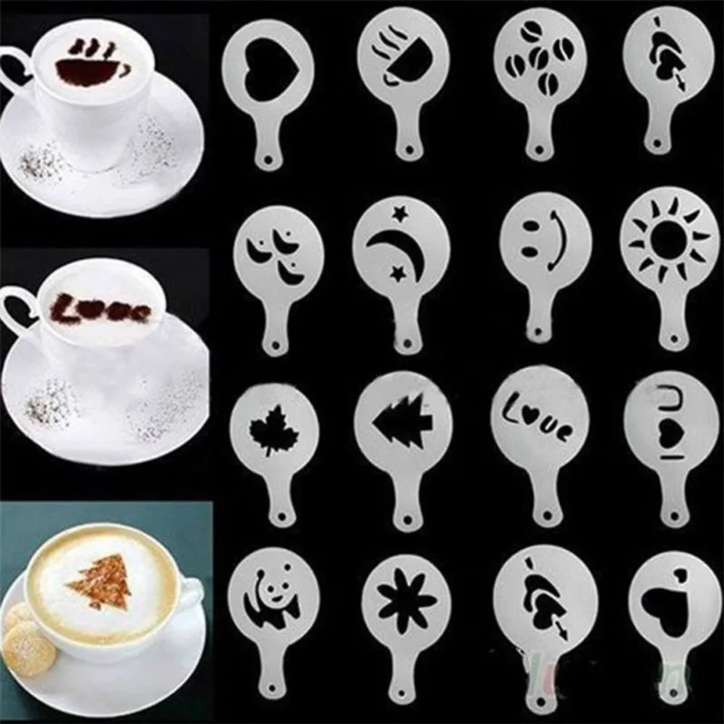 

16pcs Coffee Latte Cappuccino Barista Cookie Cupcake Latte Coffee Print Mold Cake Decorating Tools Baking Kitchen Cocina