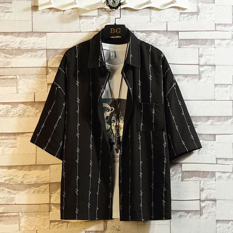 

Classic Brand 2022 Summer HIP HOP Men's White Black Streetwear Print Shirt Fashion Short Sleeve Loose Casual OverSIZE 4XL 5XL