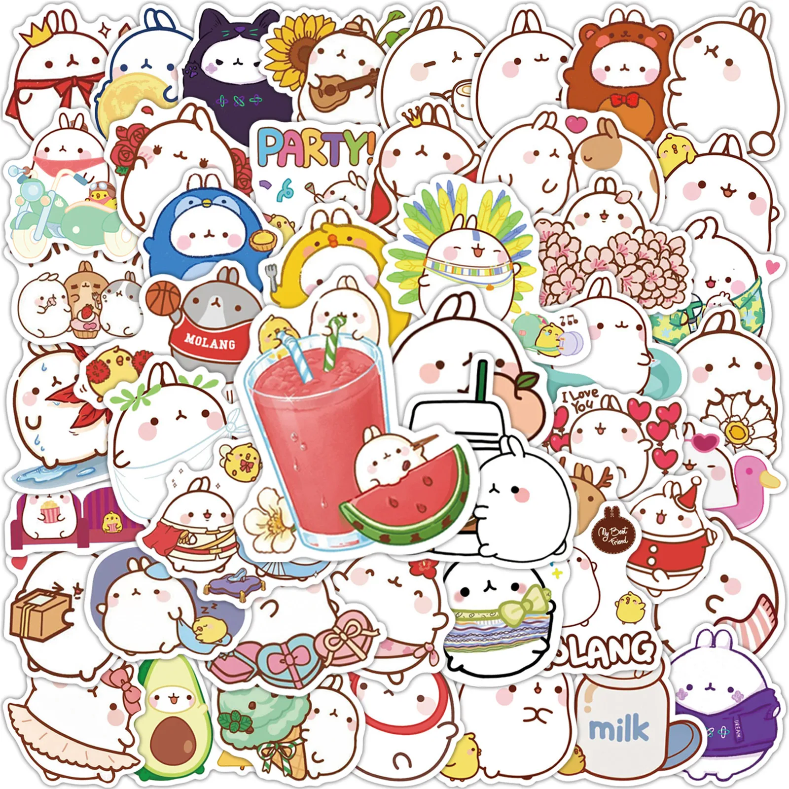 

10/30/50pcs Cartoon Cute Round Rolling Rabbit Graffiti Stickers Kawaii Animal Water Cup Trolley Case Laptop Waterproof Stickers