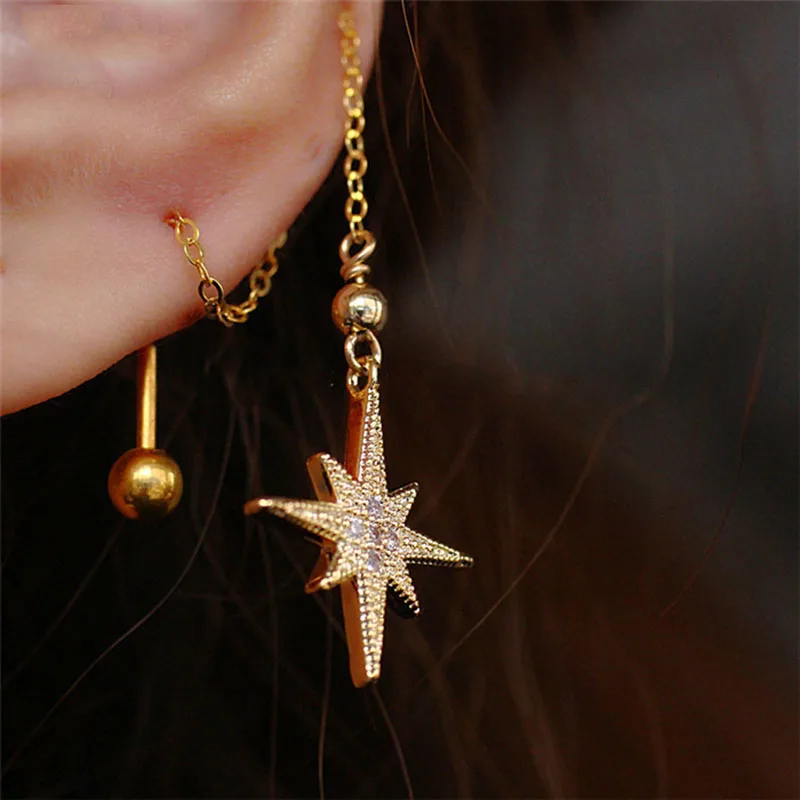 

S925 Silver Eight-pointed Star Boho Fashion Queen Chain Delicate Earrings Ladies Fashion Jewelry Trend Ins Same Earring Gift