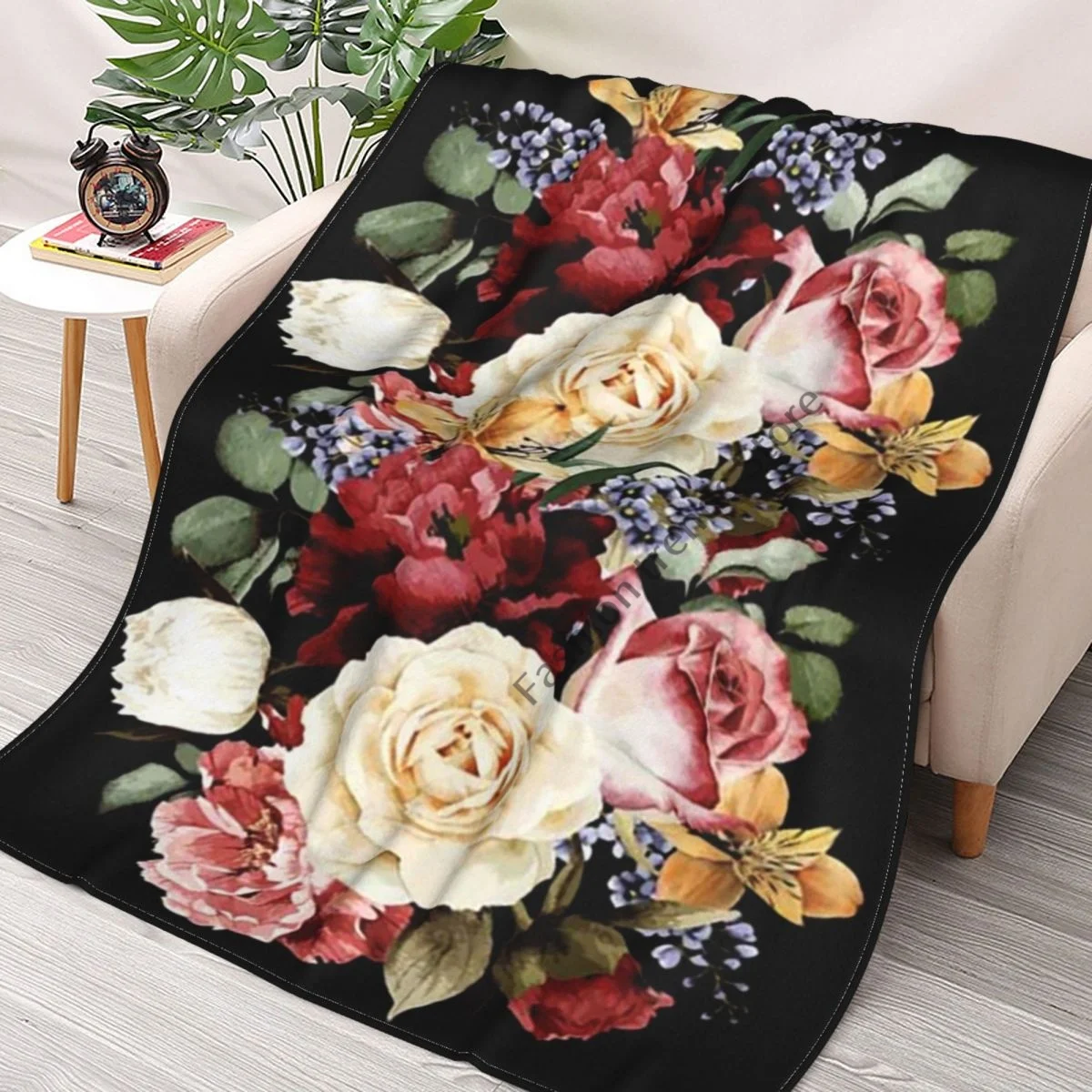 

Flower Pattern Skull Sherpa Blankets Ultra Soft Flannel Fleece Throw Blankets for Couch Sofa Bed