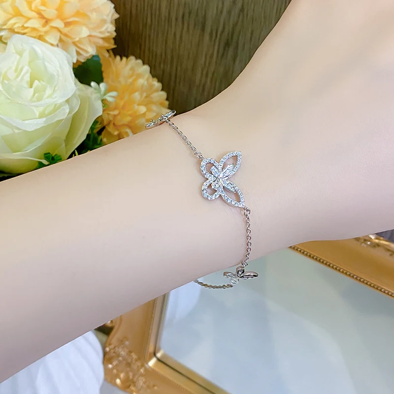 

CZ Butterfly Bracelets High Carbon Diamond S925 Sterling Silver with Platinum Plated for Women Fine Jewelry Super Flash 2023 New