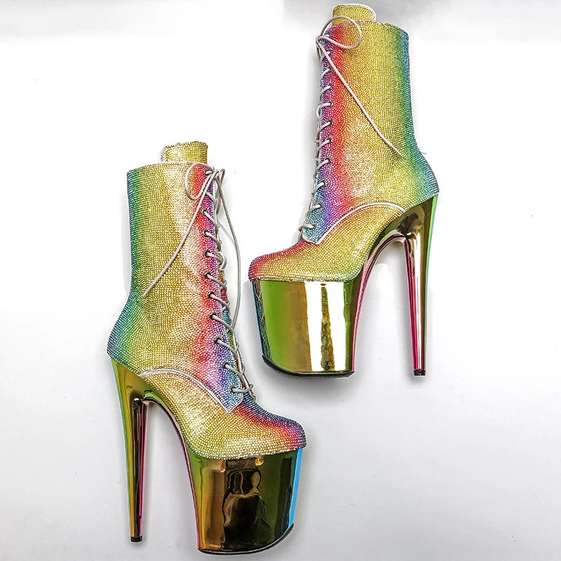 Leecabe 20M/8inch  Colorful rhinestones exotic sexy fashion ahead High Heel platform  Pole Dancing boot