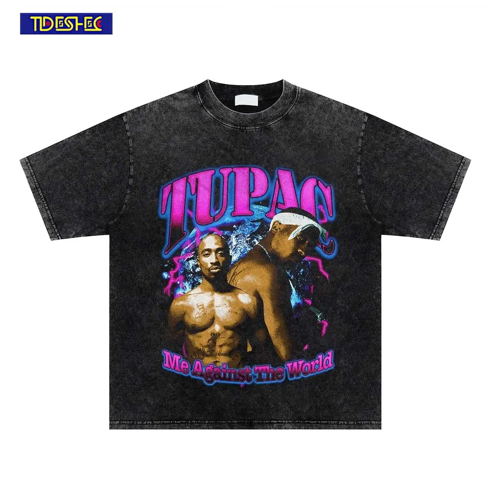 

Harajuku Rapper Portrait Print T-Shirts Men Cotton T Shirts Hip Hop Streetwear Tee Shirt Oversized Clothes Washed Tshirt Tops