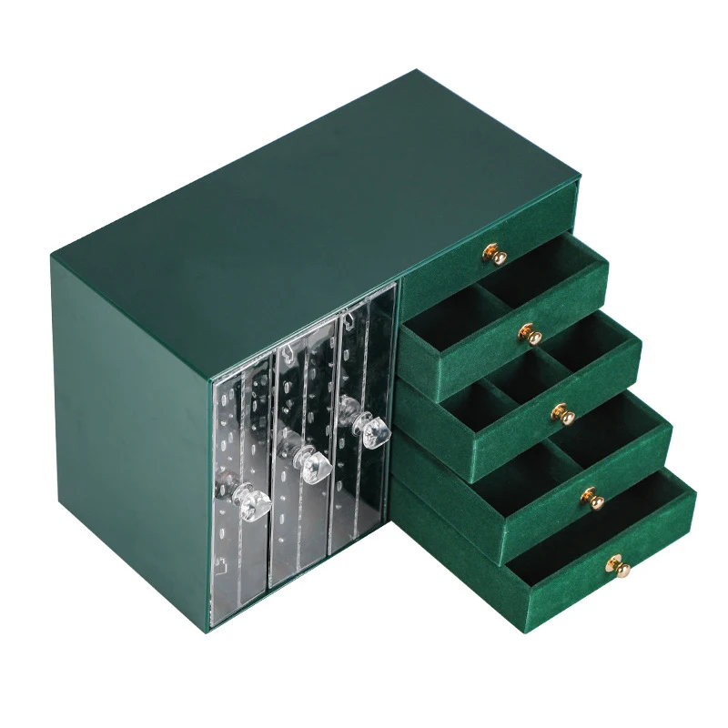 

Portable Earrings Ring Display Stand Shelf Dustproof Jewelry Storage Box Drawer Women Ear Clip Earrings Organizer Case