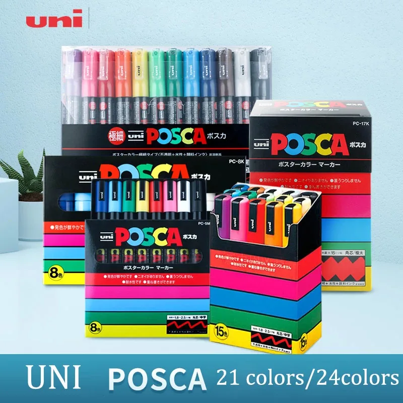 21Colors/24 Colors UNI POSCA Markers PC-3M/1m/5m Advertising Graffiti Highlight Pen Acrylic Marker Caneta Posca Cute Stationery