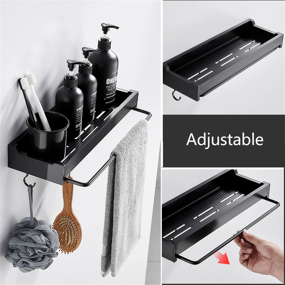 

Bathroom Shelf Shower Storage Rack Holder With Towel Rod Shampoo Tray Stand No Drilling Floating Shelf Organizer полка для ванно