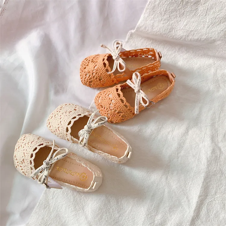 

2022 Spring Summer New Girls' Single Shoes Hollow Breathable Princess Shoes Baby Woven Fisherman Leather Shoes