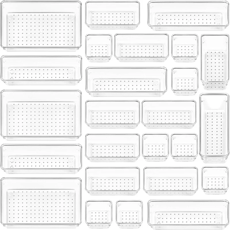 

HOT-25 Pack Desk Drawer Organiser, Fridge Organisers With 4 Size Makeup Organiser Storage Drawers,For Kitchen, Bedroom