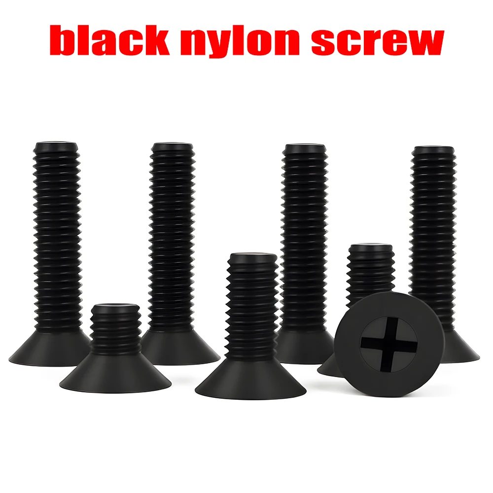 M2 M2.5 M3 M4 M5 M6 M8 Пластиковый черный, белый цвет, крестообразный нейлоновый винт с плоской головкой и резьбой с потайной головкой