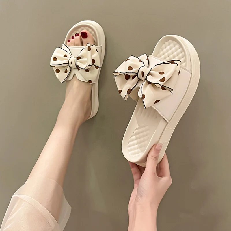 

Shoes Woman's Slippers Platform Med Luxury Slides Butterfly-Knot 2022 Designer Flat Rubber Fashion Butterfly-knot PU Slippers Ca