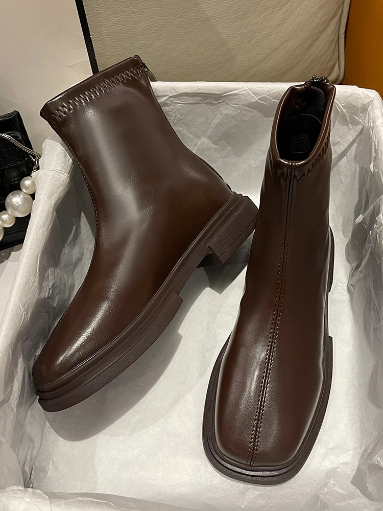 

Женские полусапожки на плоской подошве, белые однотонные полусапожки из искусственной кожи на платформе, с круглым носком, на молнии, осень 2022