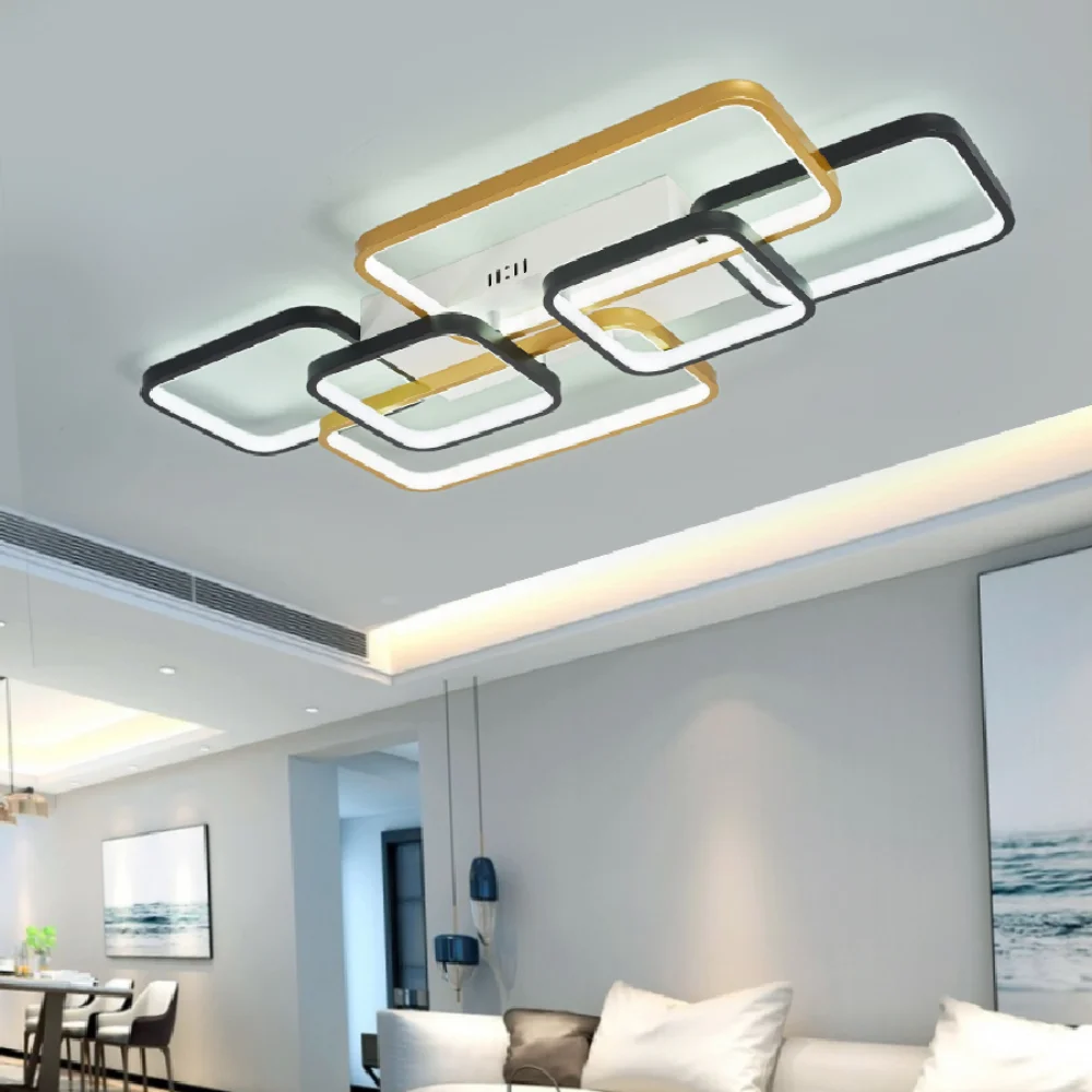 

Rectangle Led Chandelier For Living Room Bedroom Ceiling Modern Chandelier Light Fixtures Black+Gold Home decoration modern
