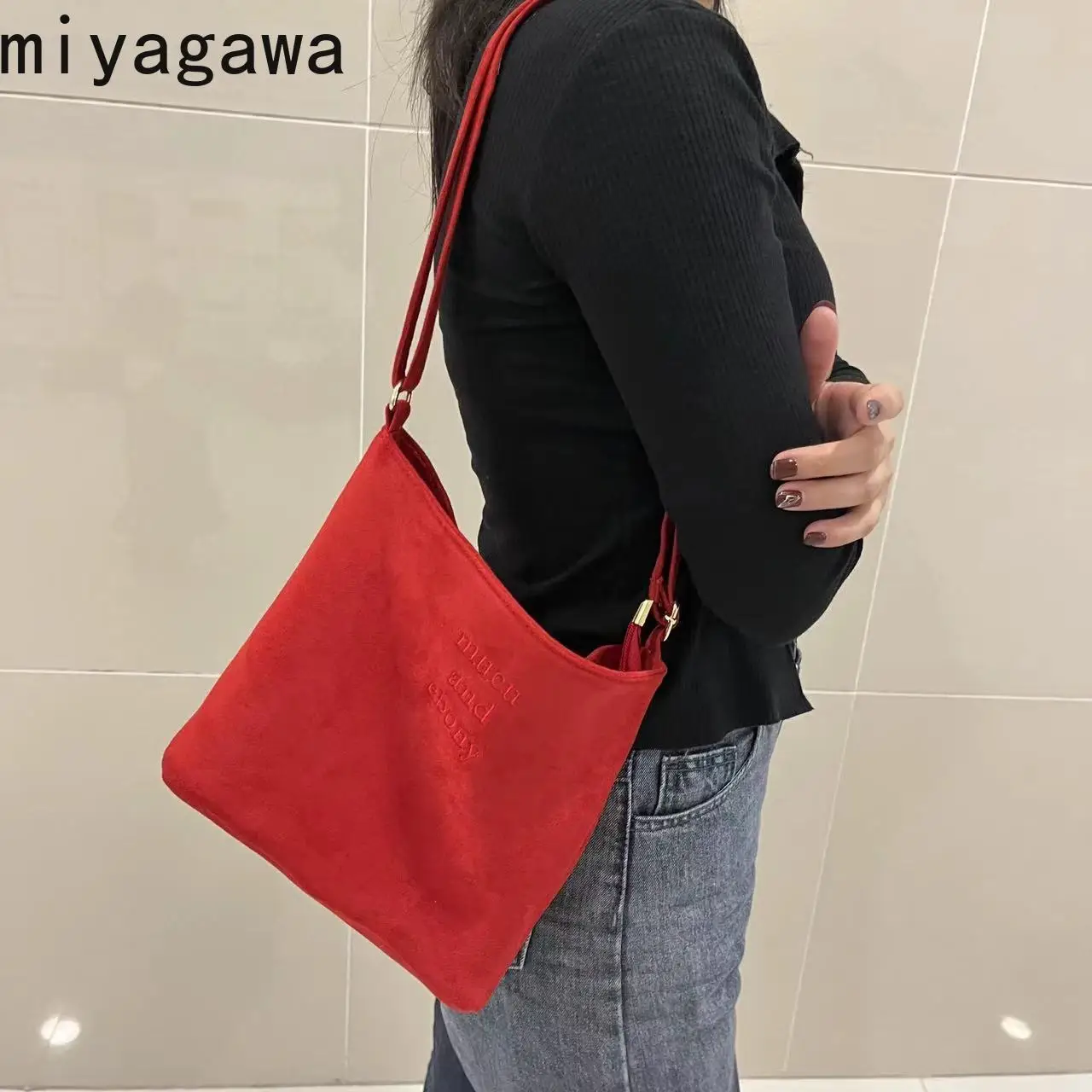 Женская бархатная сумка-тоут Миягава модная текстурная сумочка на одно плечо