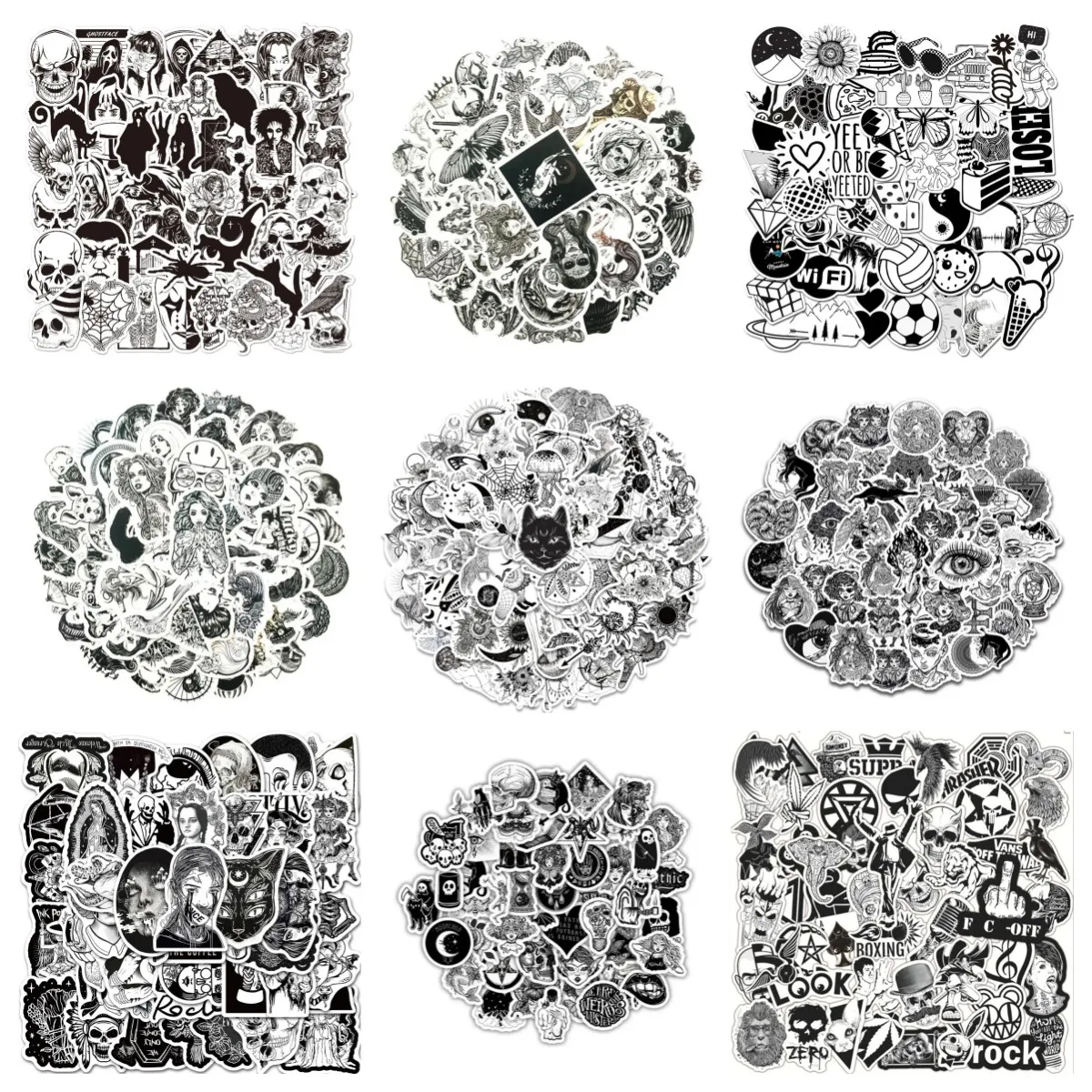 10/30/50 шт. мультяшная черно-белая наклейка ужасов в готическом стиле компьютерная