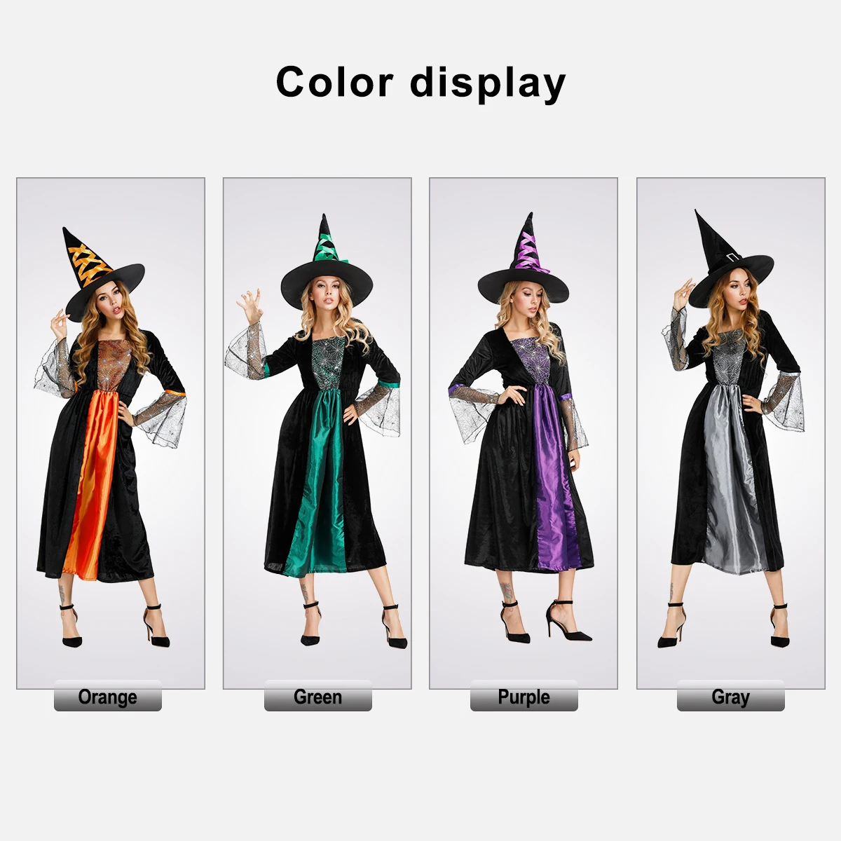 

Witch Dress Halloween Costumes for Women Cosplay Costume Witch Costume for Women with Hat Retro Medieval Gothic Clothes