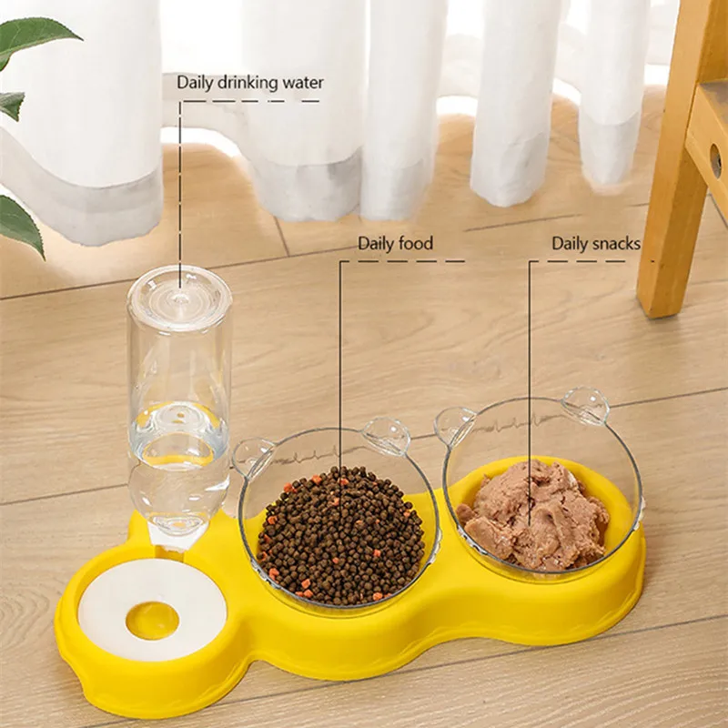 

Automatic Drinking Pet Bowl Cat Dog Double Food Bowl 3-in-1 Water Dispenser Automatic Feeder Raised Stand Dish Bowls For Pet