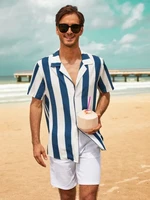 2022 hot selling object object shirt men new hawaiian beach shirts for men refreshing stripe high quality single buckle shirts