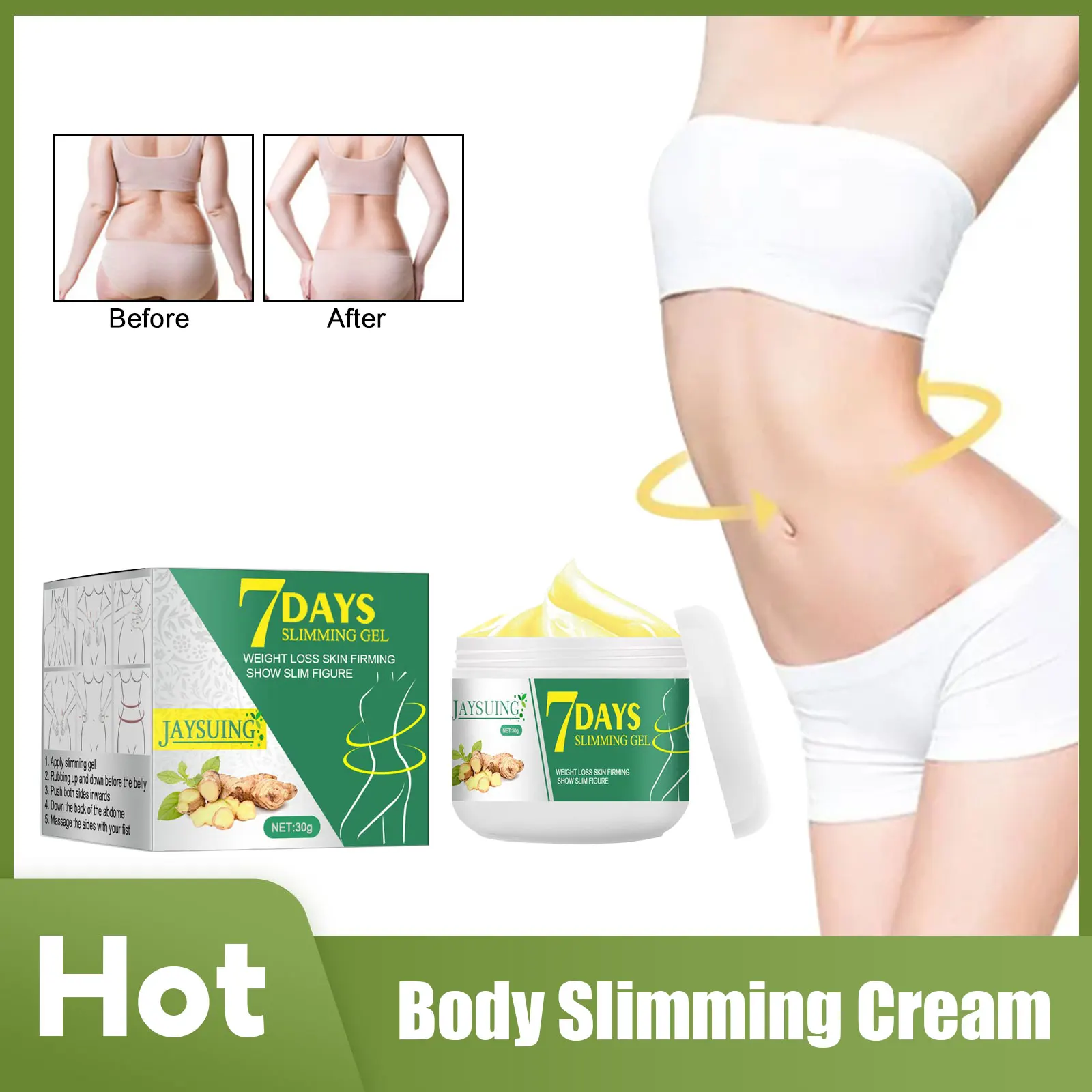 

Lost Weight Cream Promotes Fat Burning Remove Cellulite Tightening Thighs Legs Firming Belly Create Curve Ginger Slimming Cream