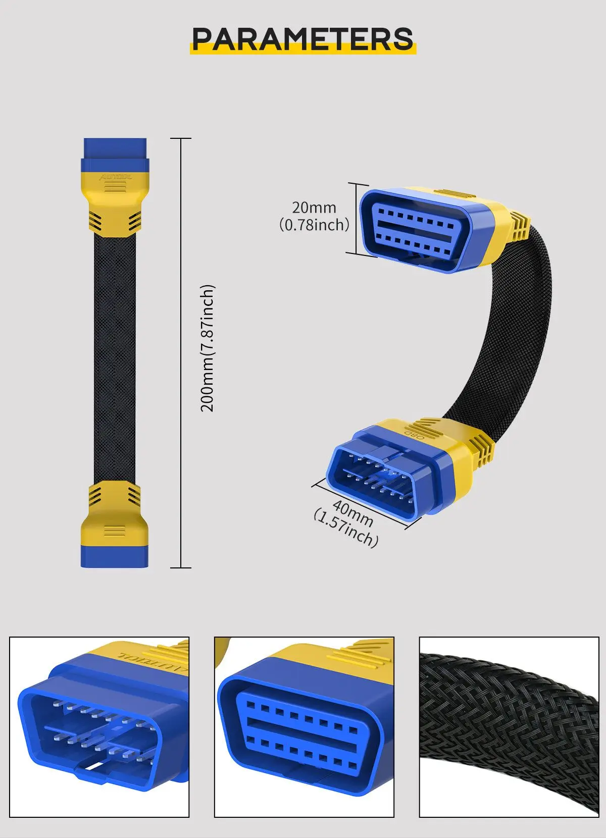 Расширенный Удлинительный кабель AUTOOL 20 см OBD2 для Launch IDIAG/Easydiag/Pro/GOLO/Mdiag/ELM327