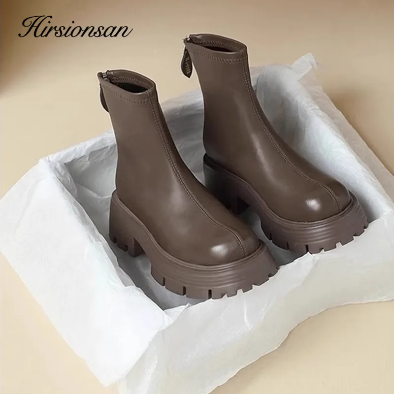 Hirsionsan осенне-зимние женские ботильоны на платформе повседневная обувь молнии