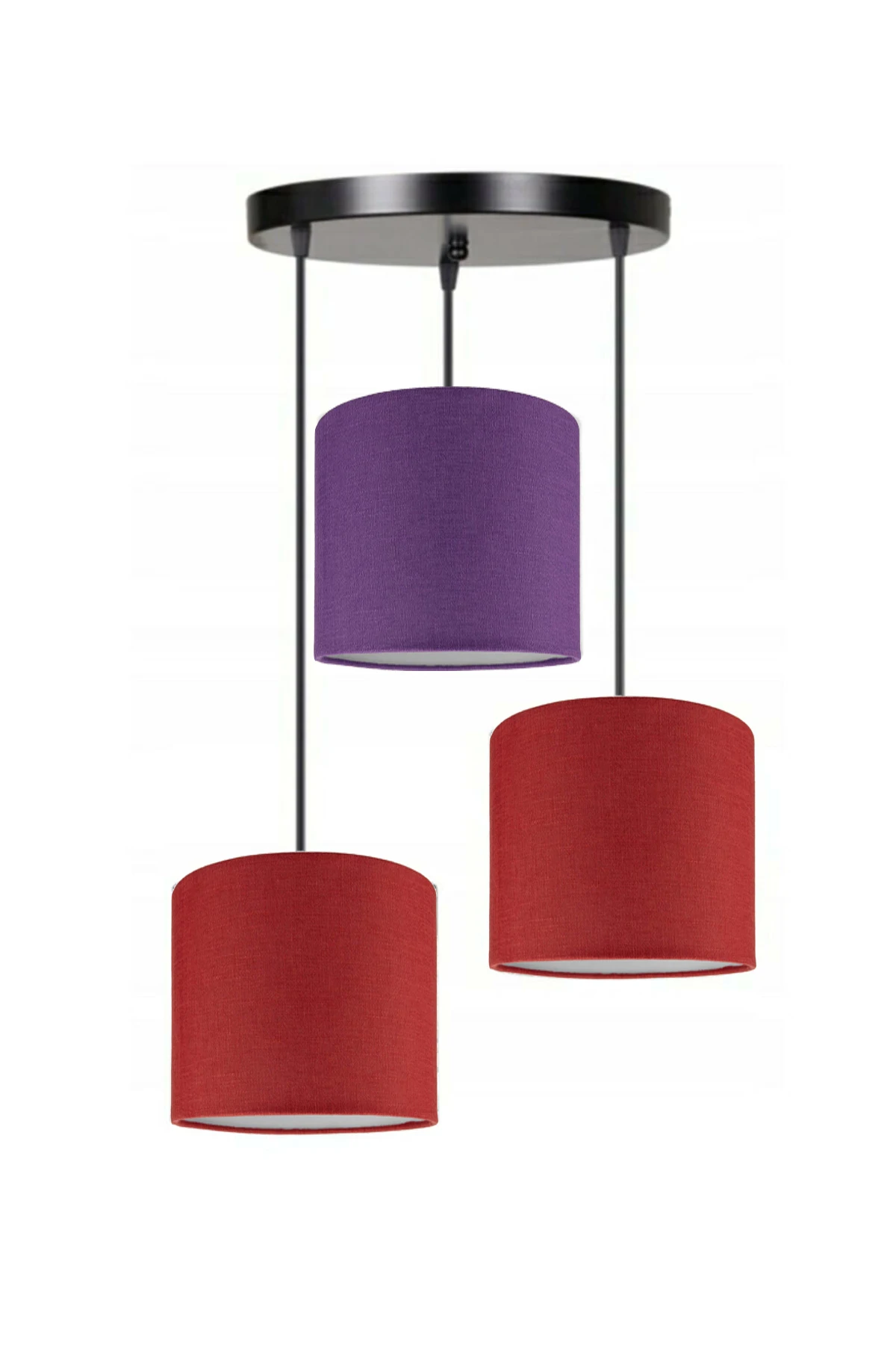 3 Heads 2 Red 1 Purple Cylinder Fabric Lampshade Pendant Lamp Chandelier Modern Decorative Design For Home Hotel Office Use