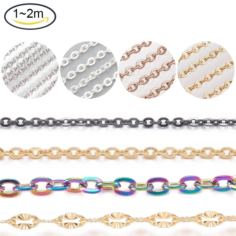

1-2m Stainless Steel Chains Stainless Steel color / Golden / Silver For Jewelry Bracelet Earrings Making