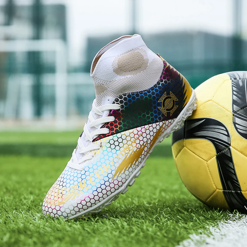 R.xjian Soccer Shoes 33-47 Graffiti Unisex Cleats FG Football Shoes Outdoor Training Sock Boots Sneaker Mixed Color Long Spikes
