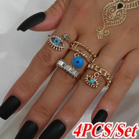 4pcsset 2022 punk street style devils eye diamond ring evil eye rings for men women finger ring jewelry