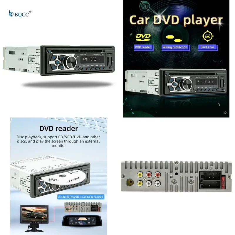 Фото Горячая новинка 2026: Автомагнитола BQCC 1DIN с DVD, FM/AM/RDS радио, Bluetooth, регулировкой звука, USB/AUX входом, TF, защитой от перенапряжения и внешним дисплеем №1