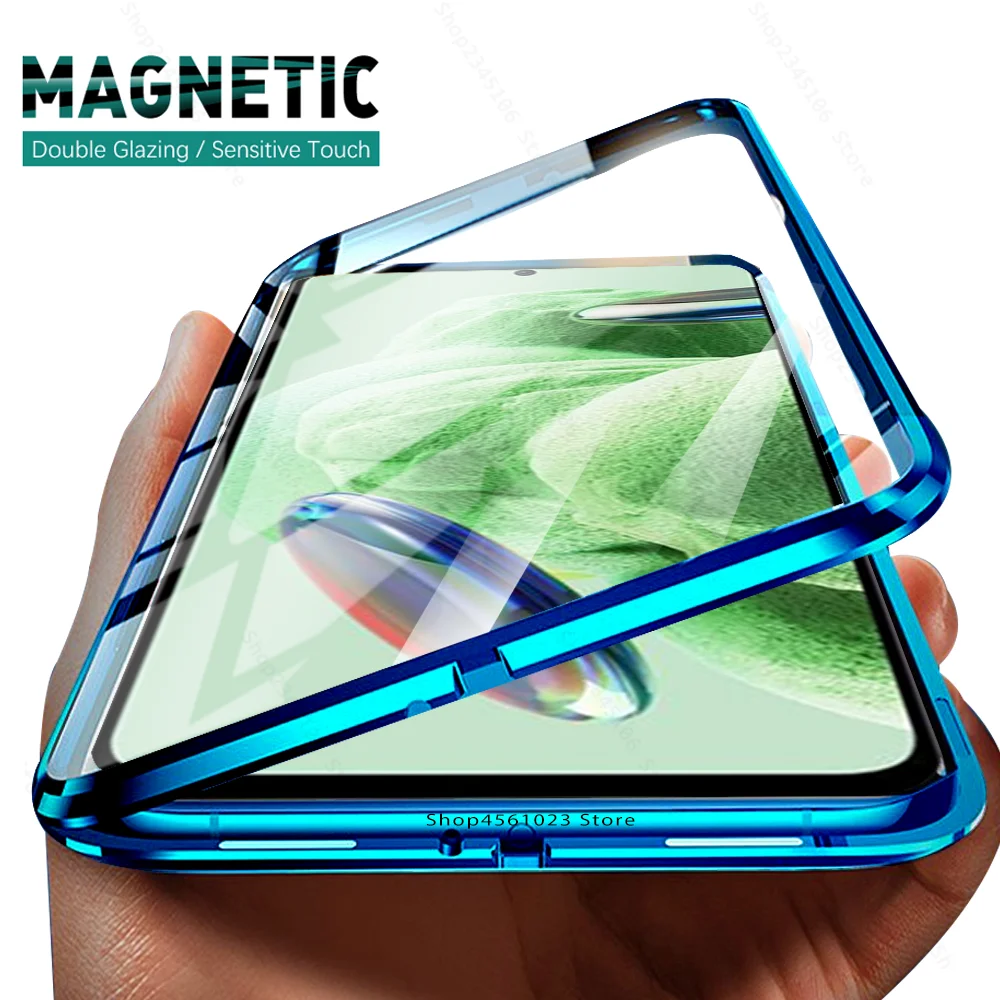 

New Magnetic Double-side Protective Glass Cover For Xiaomi Redmi Note 12 5G 22111317G Note12 Global Full Coverage Flip Case Capa