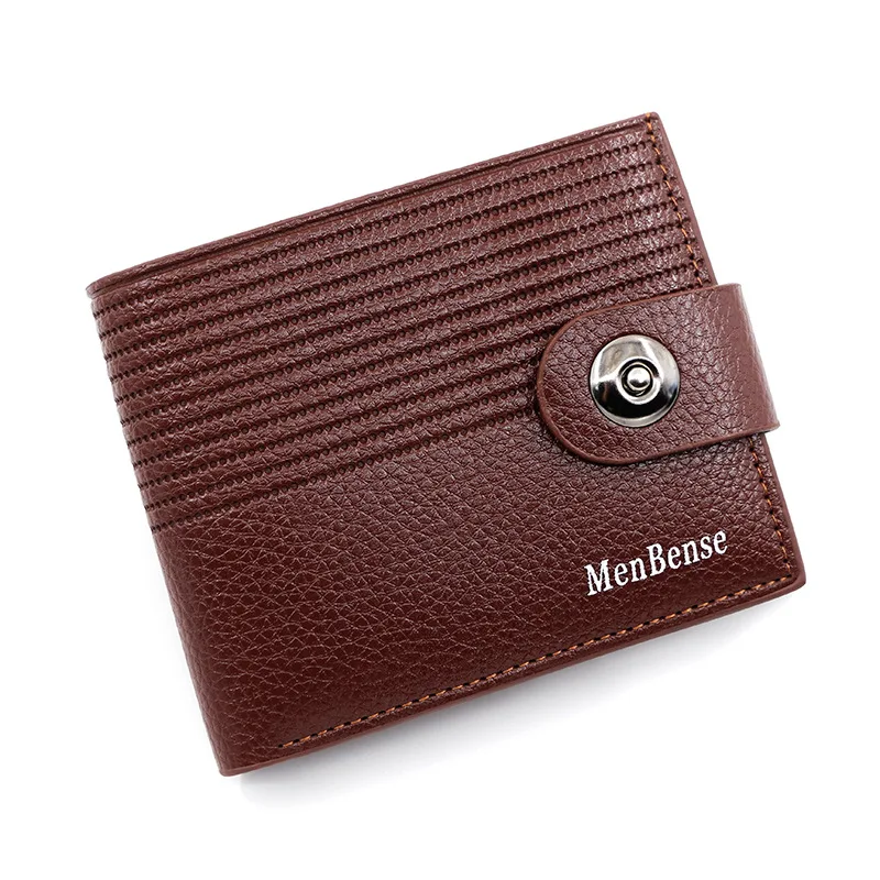 New Men's Wallet Simple Business Personalized Short Magnetic Buckle Pu Stripe Men Card Bag Zero Wallet